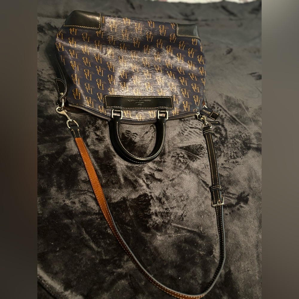 Dooney Bourke Monogram Pattern Navy and Brown Satchel Handbag - Picture 15 of 15